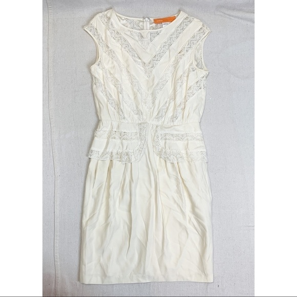 Cynthia Steffe Cream 100% Silk Lace Peplum Dress - Picture 1 of 7